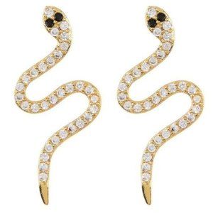 Adorna 14K Gold Plated Sterling Silver Swarovski Crystal Snake Stud Earrings